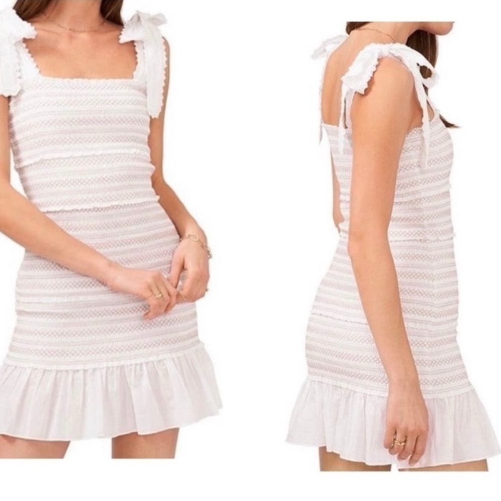 Chelsea & Violet White Pink Ruffled Smocked Mini Dress